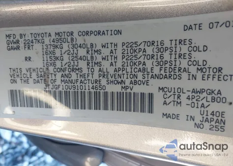 2001 Lexus Rx 300 z USA, uszkodzony, nr VIN JTJGF10U910114650